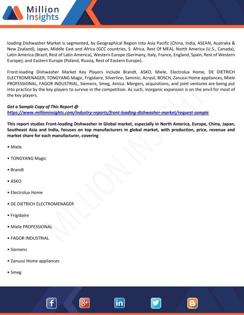 Front-loading Dishwasher Market - Global Industry Analysis, Size, Share, Growth, Trends, and Forecast 2021