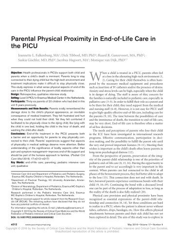 Parental physical proximity in end-of-life care in the PICU