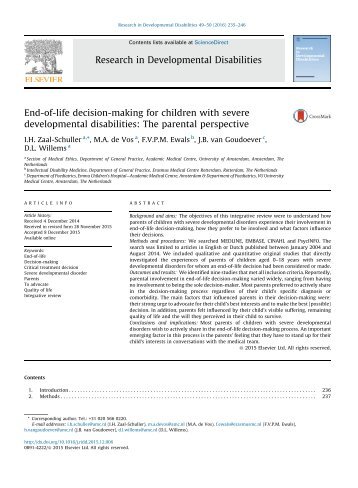 End-of-life decision-making for children with severe developmental disabilities