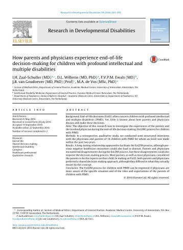 How parents and physicians experience end-of-life decision-making for children with profound intellectual and multiple disabilities