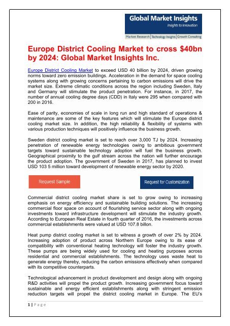 Heat pump District Cooling Market to grow at 2