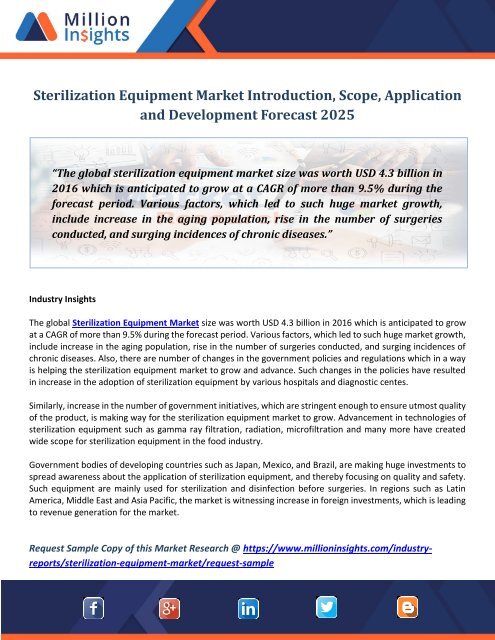 Sterilization Equipment Market Introduction, Scope, Application and Development Forecast 2025