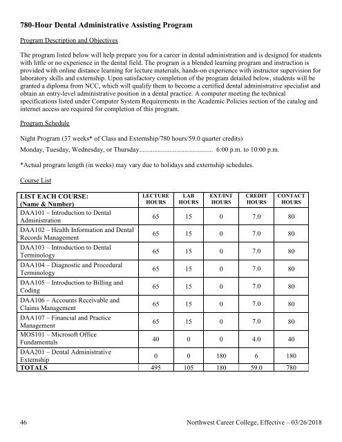 Northwest Career College School Catalog - 2018