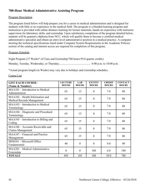 Northwest Career College School Catalog - 2018