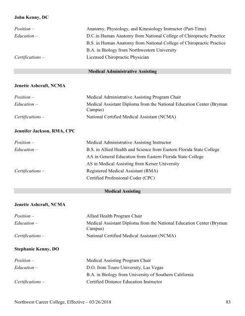 Northwest Career College School Catalog - 2018