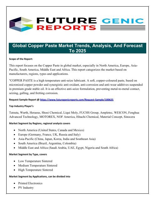 Global Copper Paste Market Expected to Grow Due To Rising Demand in Applications Like Printed Electronics, PV Industry By 2025