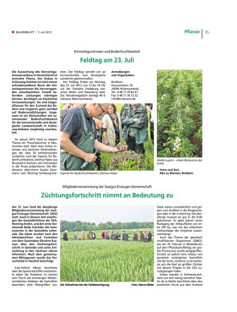 Feldtag am 23. Juli - Landwirtschaftskammer Schleswig-Holstein