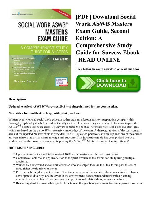 [PDF] Download Social Work ASWB Masters Exam Guide  Second Edition A Comprehensive Study Guide for Success Ebook  READ ONLINE