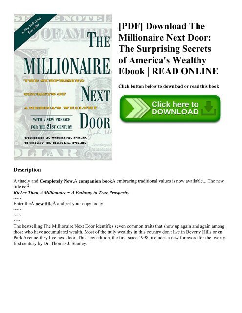 [PDF] Download The Millionaire Next Door The Surprising Secrets of America's Wealthy Ebook  READ ONLINE