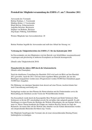 Protokoll der Mitgliederversammlung des ESBM eV am 7. Dezember ...