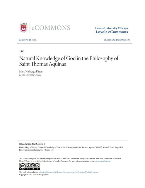 Natural Knowledge of God in the Philosophy of Saint Thomas Aquina