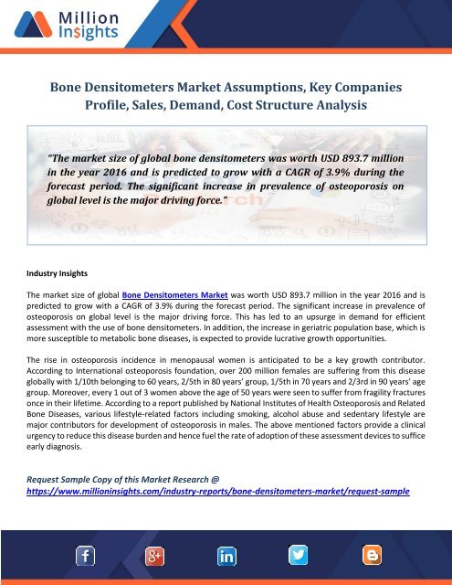 Bone Densitometers Market Assumptions, Key Companies Profile, Sales, Demand, Cost Structure Analysis