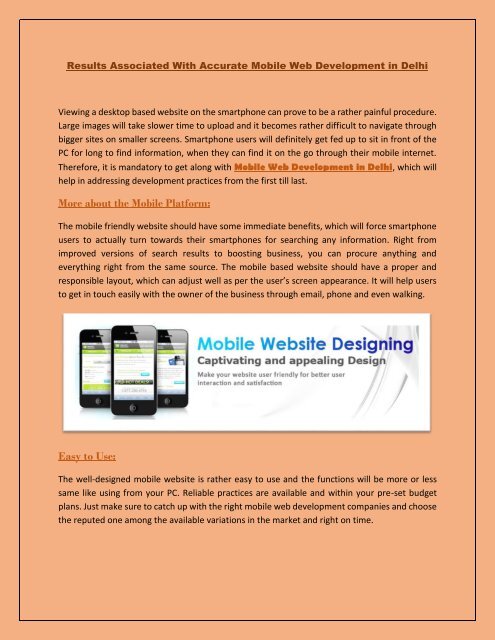 Results Associated With Accurate Mobile Web Development in Delhi