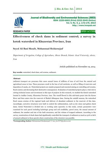 Effectiveness of check dams in sediment control; a survey in kotok watershed in Khuzestan Province, Iran