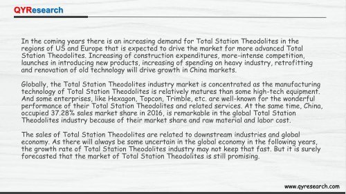 QYR: The global market for Total Station Theodolites is expected to reach about 1262.48 M USD by 2021