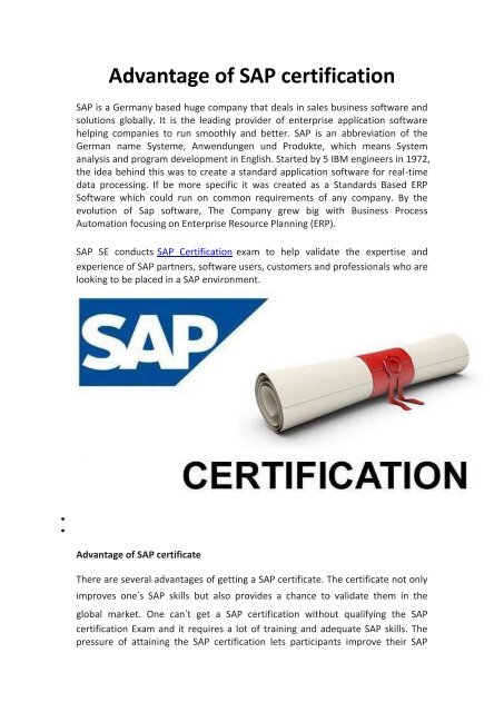 Advantage of SAP certification