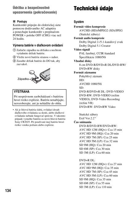 Sony HDR-UX1E - HDR-UX1E Consignes d&rsquo;utilisation Slovaque