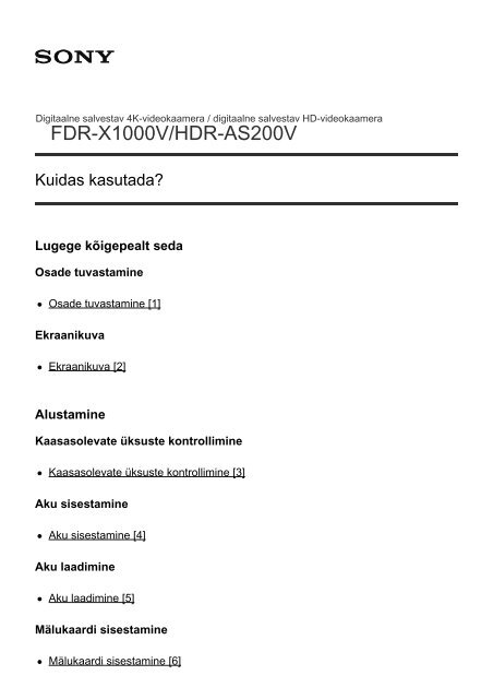 Sony FDR-X1000VR - FDR-X1000VR Manuel d'aide Estonien