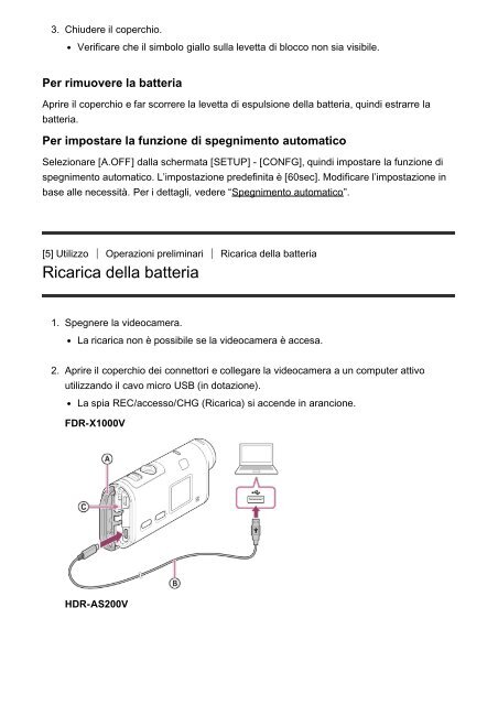 Sony FDR-X1000VR - FDR-X1000VR Manuel d'aide Italien