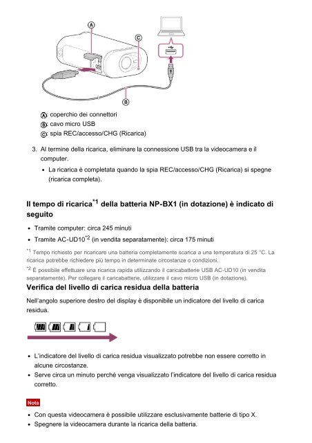 Sony FDR-X1000VR - FDR-X1000VR Manuel d'aide Italien