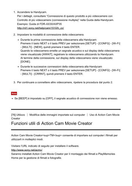 Sony FDR-X1000VR - FDR-X1000VR Manuel d'aide Italien