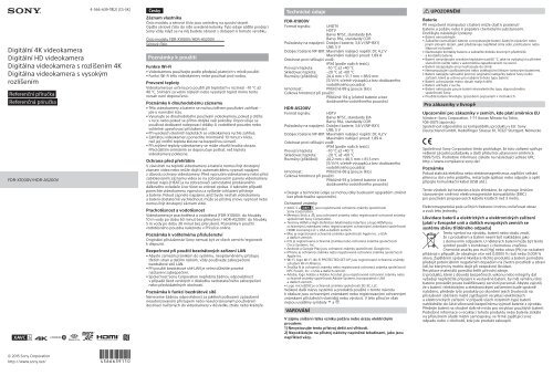 Sony FDR-X1000VR - FDR-X1000VR Guide de r&eacute;f&eacute;rence Slovaque