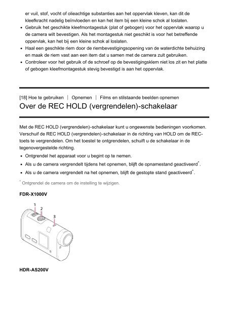 Sony FDR-X1000VR - FDR-X1000VR Manuel d'aide N&eacute;erlandais