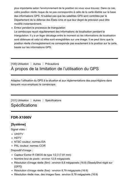 Sony FDR-X1000VR - FDR-X1000VR Manuel d'aide