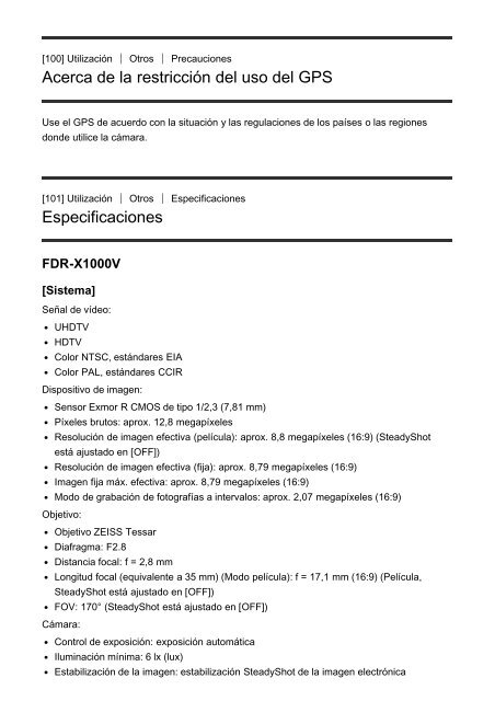 Sony FDR-X1000VR - FDR-X1000VR Manuel d'aide Espagnol