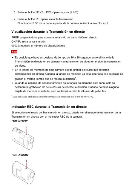 Sony FDR-X1000VR - FDR-X1000VR Manuel d'aide Espagnol