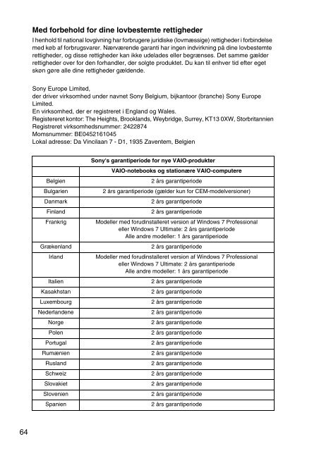 Sony SVS1511T9E - SVS1511T9E Documenti garanzia Finlandese