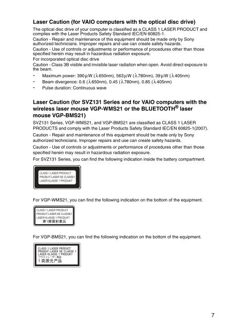 Sony SVS1511T9E - SVS1511T9E Documenti garanzia Inglese