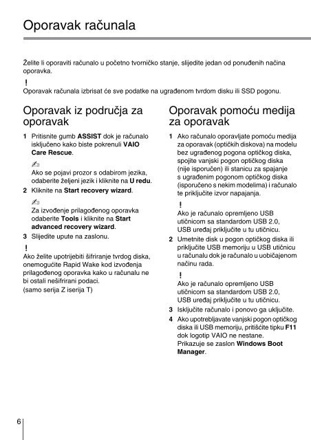 Sony SVS1511T9E - SVS1511T9E Guida alla risoluzione dei problemi Sloveno