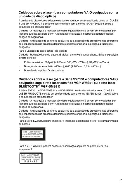 Sony SVS1511T9E - SVS1511T9E Documenti garanzia Portoghese