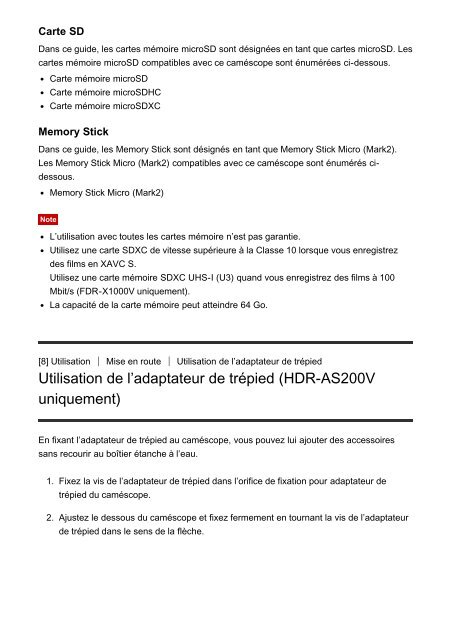 Sony FDR-X1000VR - FDR-X1000VR Manuel d'aide Fran&ccedil;ais