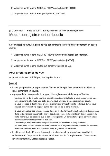 Sony FDR-X1000VR - FDR-X1000VR Manuel d'aide Fran&ccedil;ais