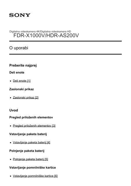 Sony FDR-X1000VR - FDR-X1000VR Manuel d'aide Slov&eacute;nien