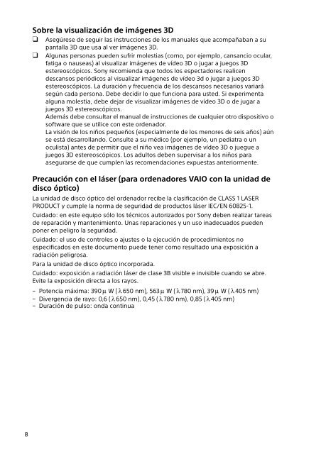 Sony SVF1521L1E - SVF1521L1E Documents de garantie Espagnol