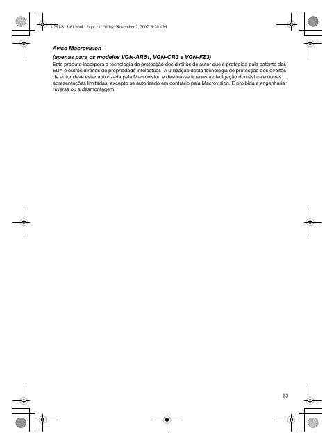Sony VGN-CR41ZR - VGN-CR41ZR Documents de garantie Portugais