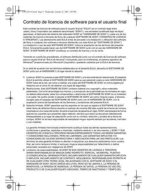 Sony VGN-CR41ZR - VGN-CR41ZR Documents de garantie Espagnol