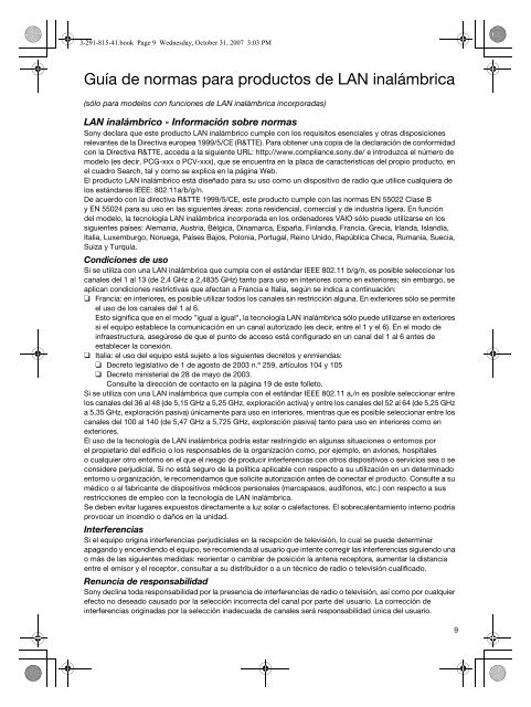 Sony VGN-CR41ZR - VGN-CR41ZR Documents de garantie Espagnol