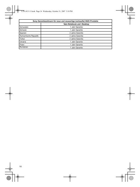 Sony VGN-CR41ZR - VGN-CR41ZR Documents de garantie Allemand