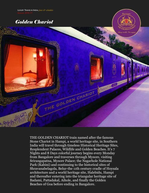 Luxury Trains in India - fares &amp; schedules - season 2018-19