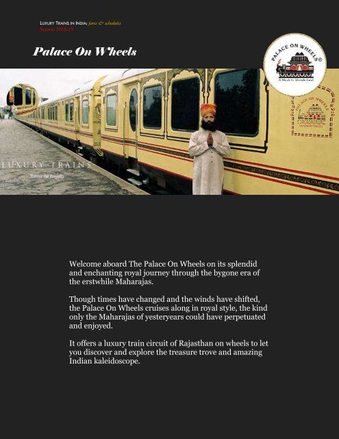 Luxury Trains in India - fares &amp; schedules - season 2018-19