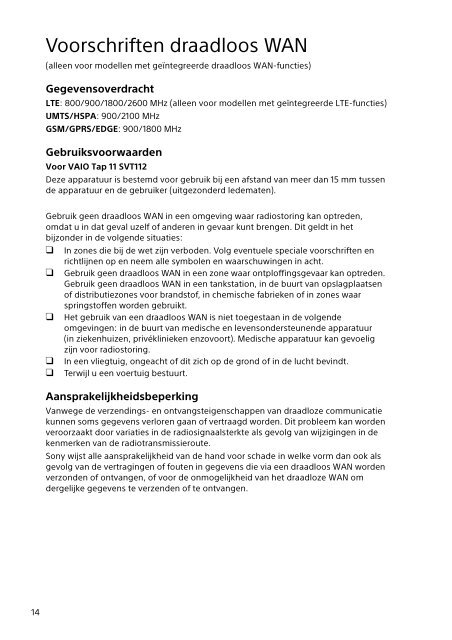 Sony SVF1541M1R - SVF1541M1R Documenti garanzia Olandese