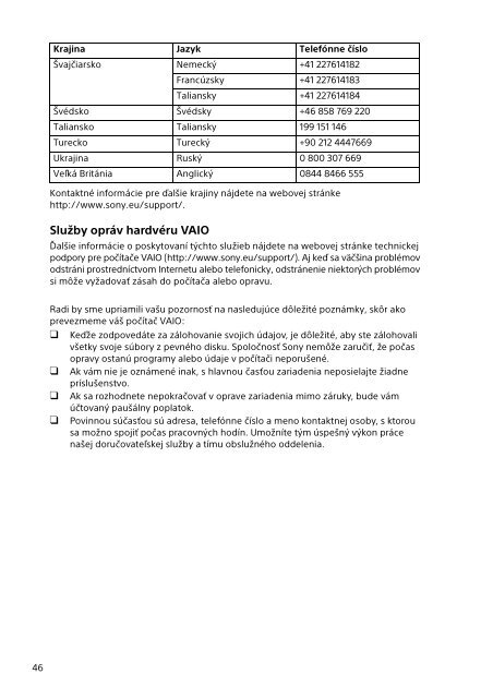 Sony SVF1541M1R - SVF1541M1R Documenti garanzia Ceco