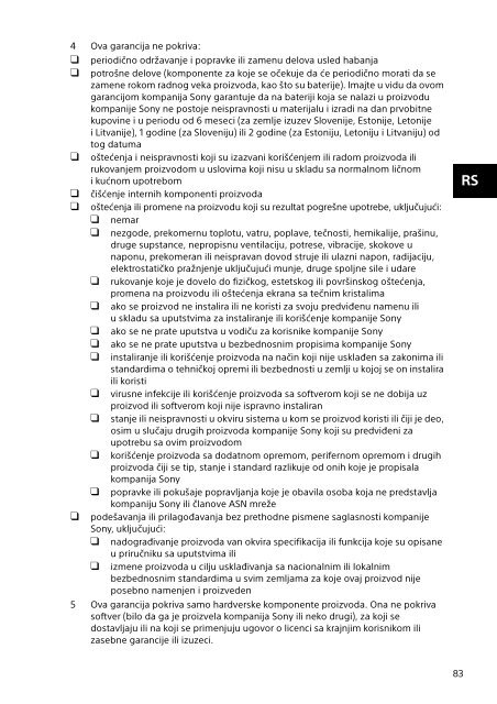 Sony SVF1541M1R - SVF1541M1R Documenti garanzia Croato