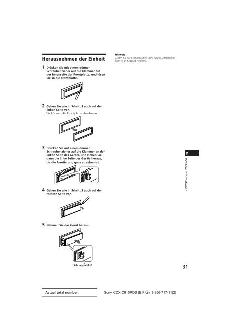 Sony CDX-C910RDS - CDX-C910RDS Istruzioni per l'uso Francese