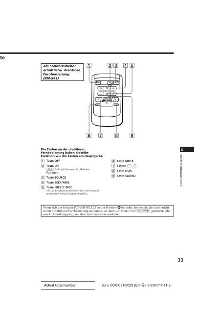 Sony CDX-C910RDS - CDX-C910RDS Istruzioni per l'uso Francese