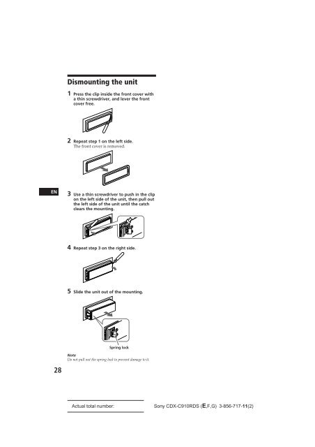 Sony CDX-C910RDS - CDX-C910RDS Istruzioni per l'uso Francese